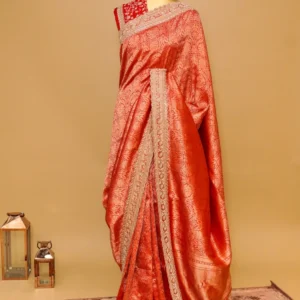 Handwoven Red Bridal Banarasi Katan Silk Saree